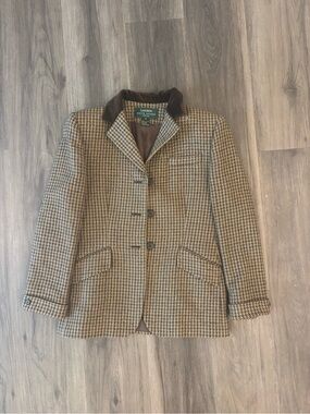 Ralph Lauren Brown Houndstooth Blazer with Dark Corduroy Collar
